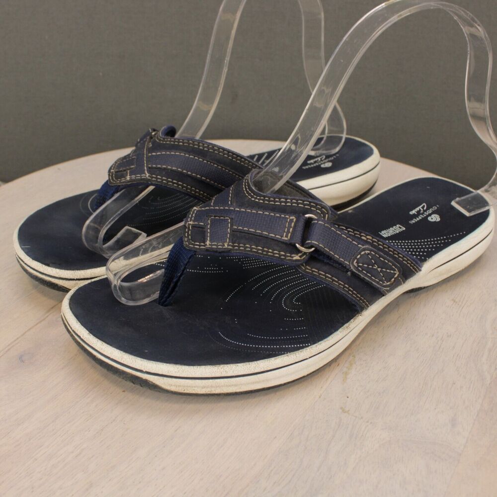 Clarks Comfort Sandals Womens 7 Navy Blue Leather Adjustable - Picture 4 of 9